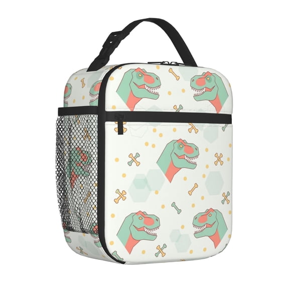 Dinosaurs Lunch Bag,Cartoon Dinosaurs Reusable Insulated Lunch Box With Side Pockets For Women Men Portable Thermal Cooler Bag For Office,Work,Picnic,Beach