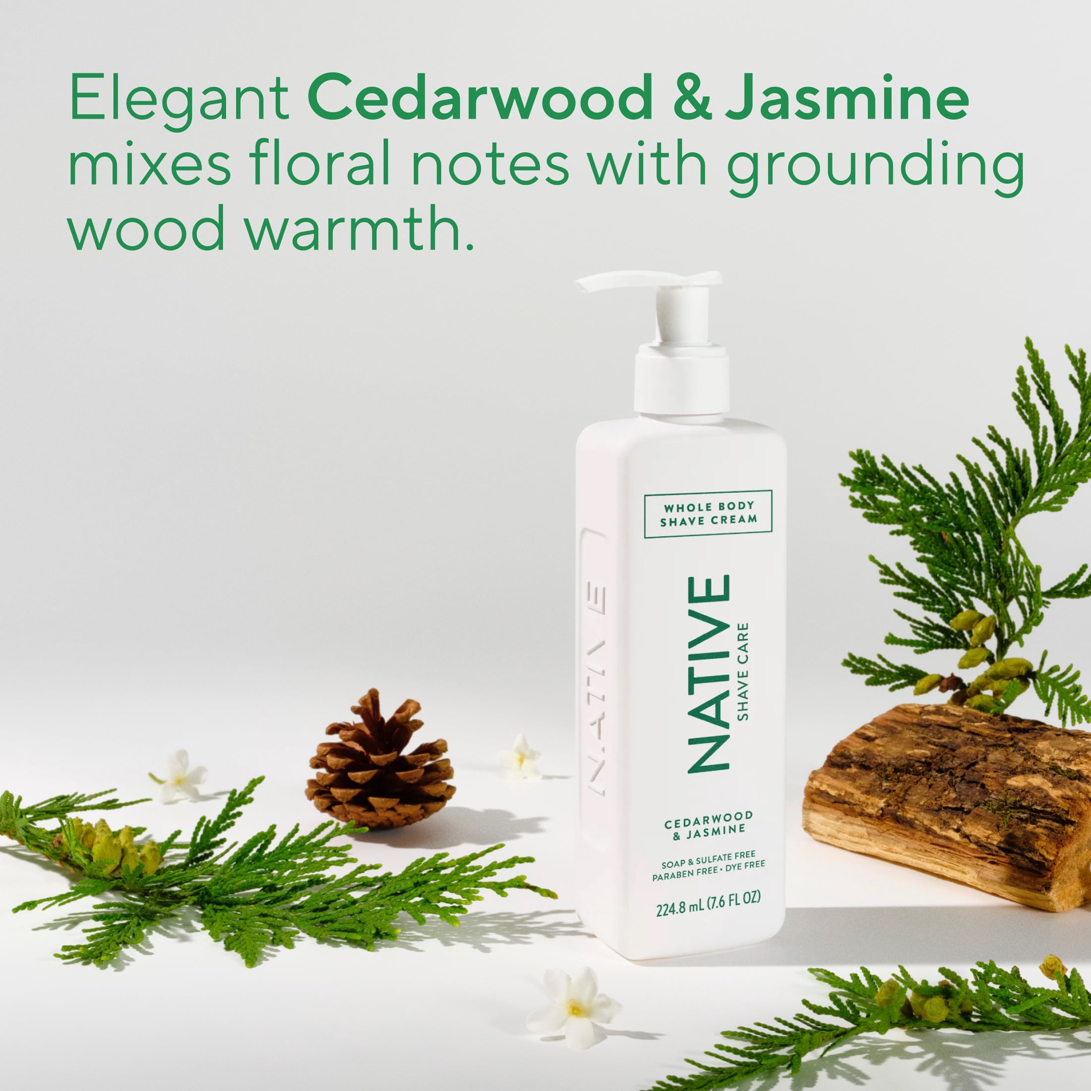 Native Shave Cream for Face & Body, Cedarwood & Jasmine 7.6 fl oz