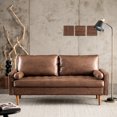 thumbnail image 2 of Ovios Mid-Century Modern Suede Loveseat with Armrest, Brown, 2 of 8