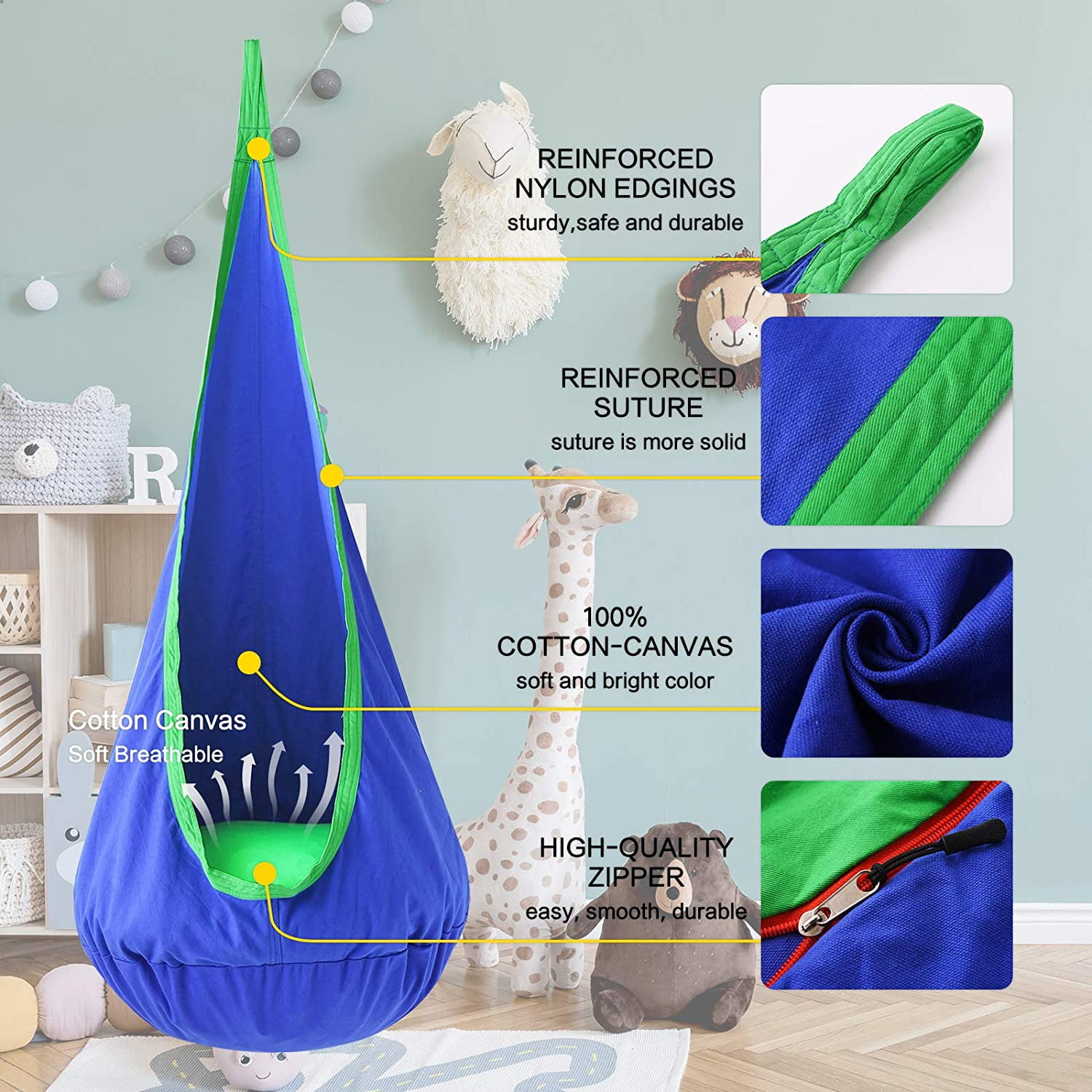 Child Swing Pod Chair 100 Cotton Hammock Pod with Durable Air