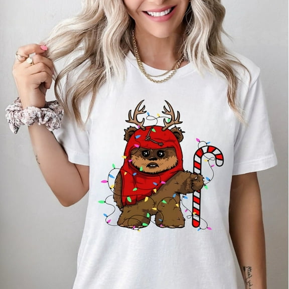Fukika Reindeer Ewoks Endor Christmas Lights Shirt, Cute Characters Christmas Tee, Disneyland Vacation Party Trip Gift