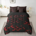 thumbnail image 2 of Feelyou Neon Red Honeycomb Twin Bedding Sets 7-Piece for Kid, Futuristic Geometric Bedding Comforter Set, Modern Hexagon Reversible Sheet Sets, Luxury Bedroom Decor, 2 of 7