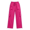 thumbnail image 6 of Womens High Waisted Cargo Pants Loose Fit Straight Leg Y2K Parachute Pants with Pockets for Hiking Streetwear Summer Fall,Hot Pink,M, 6 of 8