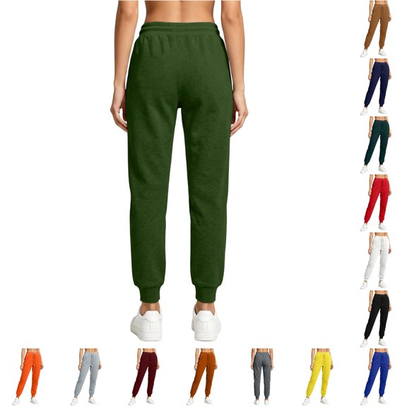 RUTAYY Women's Jogger Pants Solid Color Side Pockets Drawstring Casual Sport Sweatpants Green
