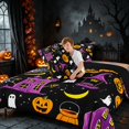 thumbnail image 4 of Homewish Halloween Ghost Pumpkin Full Size Comforter Sets, Cartoon Haunted House Moon Bedding Comforter Set, Black Purple Orange Yellow, Black Reversible, 3 Pieces 1 Comforter and 2 Pillowcases, 4 of 6