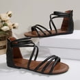 thumbnail image 5 of Black Women'S Casual Flat Sandals Open Toe Round Toe Back Zip Indoor Outdoor Daily Wear Pu Foot Length 9.25 Inch, 5 of 9