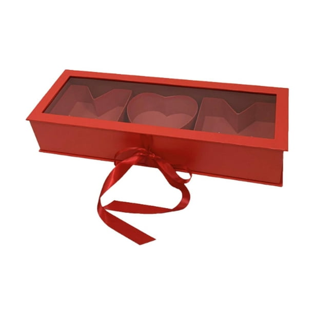 Caja de regalo rellenable con flores para mamá, vacía, de cartón versátil, 56 x 19 x 10 cm Rojo