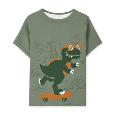 Zwiiyzr Dinosaur Shirts for Girls and Boys Kids Short Sleeve Graphic Printed T-Shirt Round Neck Tee for 3-14 Years T-Shirt Bronze