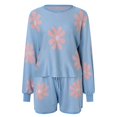 thumbnail image 5 of Gibobby Pijamas de satén Conjunto de pijama de punto para mujer, traje informal, manga larga, Top y pantalones cortos de manga burbuja, conjunto de suéter de ropa deportiva de 2 piezas (Blue, M), 5 of 5