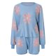 thumbnail image 5 of Gibobby Pijamas de satén Conjunto de pijama de punto para mujer, traje informal, manga larga, Top y pantalones cortos de manga burbuja, conjunto de suéter de ropa deportiva de 2 piezas (Blue, XL), 5 of 5