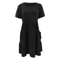 thumbnail image 3 of WILLBEST Robes Haute Basse pour Femmes Mode Vintage et Lin Poches Lâches Col Rond Manches Courtes Dress, 3 of 5