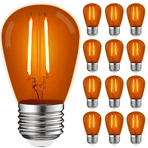 Luxrite 12-Pack S14 Edison LED Orange Light Bulb 0.5W Colored LED Bulbs for Outdoor String Lights UL Listed E26 Base
