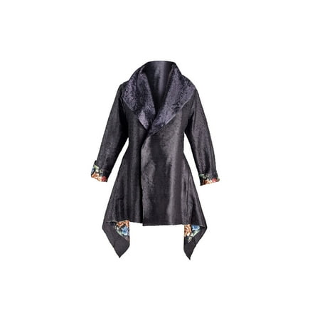 - Jerry T Fashion Women's Midnight Roses Floral Jacket - Reversible Coat - Black