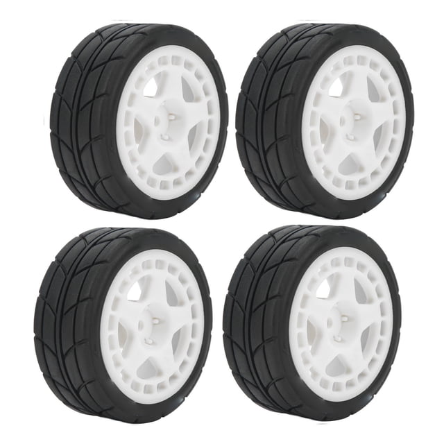 Pneus de Roue Rc 4PCS 1/10 Rc avec Roue Plate en Caoutchouc Plastique d'Aileron de Moyeu pour les Pièces de Mise à Niveau de Voiture