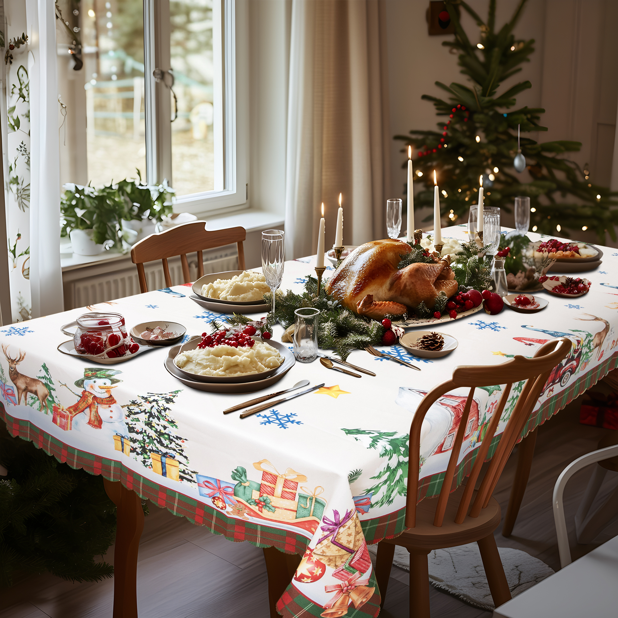 RAY STAR Christmas Table Cloth for Rectangle Table 52x70 Polyester Machine Washable Table Cloths, Thick Can not See Through Heavy Duty Tablecloth