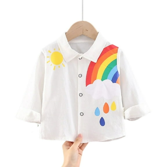 XBASW Toddler Kids Baby Shirt for Boys Long-Sleeved Blouses Sun Rainbow Printed Spring Fall Boys Casual Shirt for 3-8 Years Old
