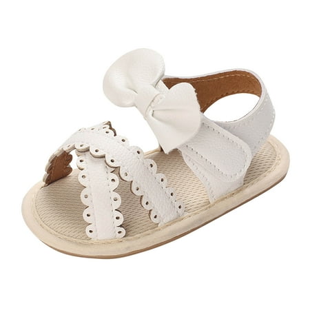 Meresysid Toddler Kids Infant Newborn Summer New Baby Everything Casual Breathable Cute Bow Rubber Soled Non-slip Soft Soled Baby Sandals Shoes White