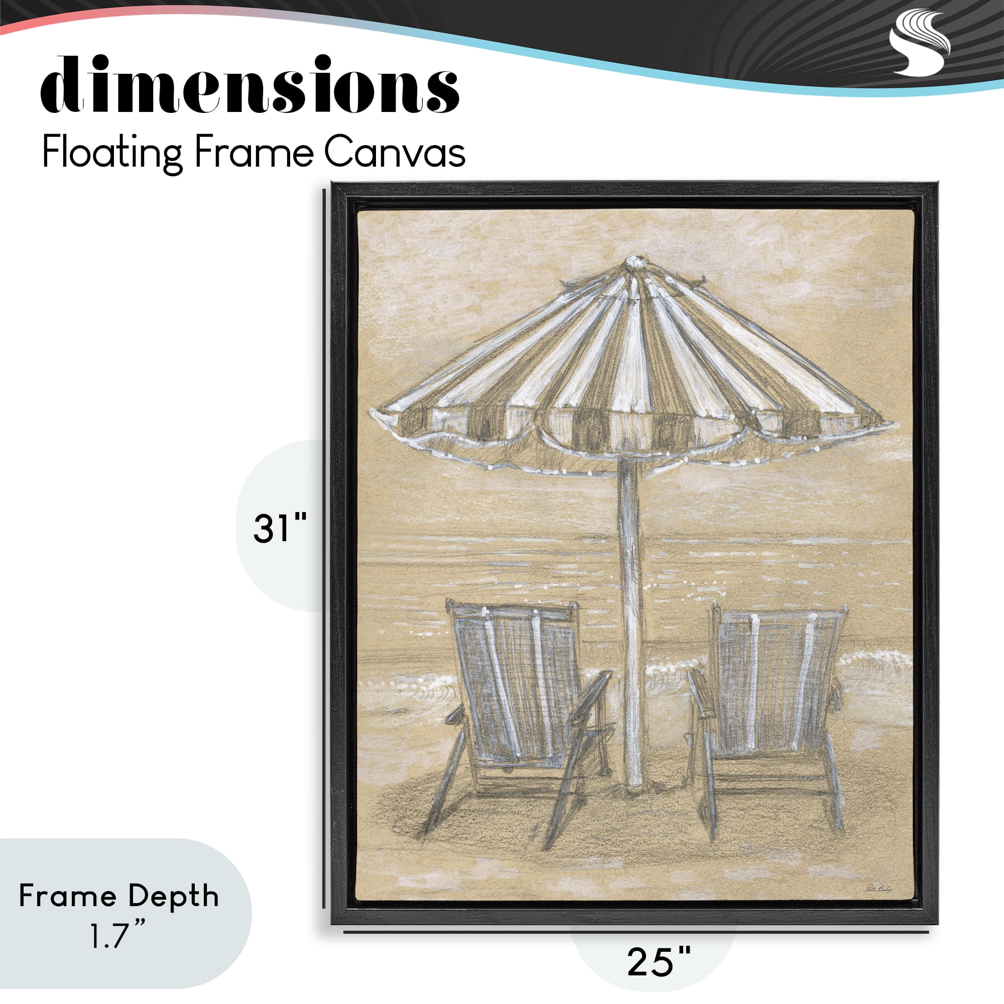 Stupell Industries Umbrella & Chairs Drawing Black Framed Floater Canvas Wall Art, design by Patti Bishop