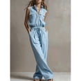thumbnail image 5 of Women's Casual 2 Piece Outfits Sleeveless Zip Up Top and High Waisted Wide Leg Pants Set Summer Streetwear, Nylon, | VerBelle,Blue L, 5 of 9
