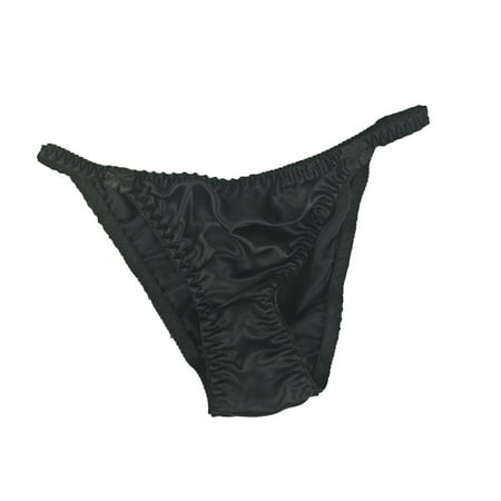 

ALSLIAO Women Sexy 100% Silk String Bikini Briefs Panties Silk Underwear Black XL