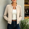 thumbnail image 5 of Thousandth Women's Knit Bomber Jacket Crew Neck Full Zip Long Sleeve Coats Casual Lightweight Outerwear with Pockets for Daily Wear, 5 of 8