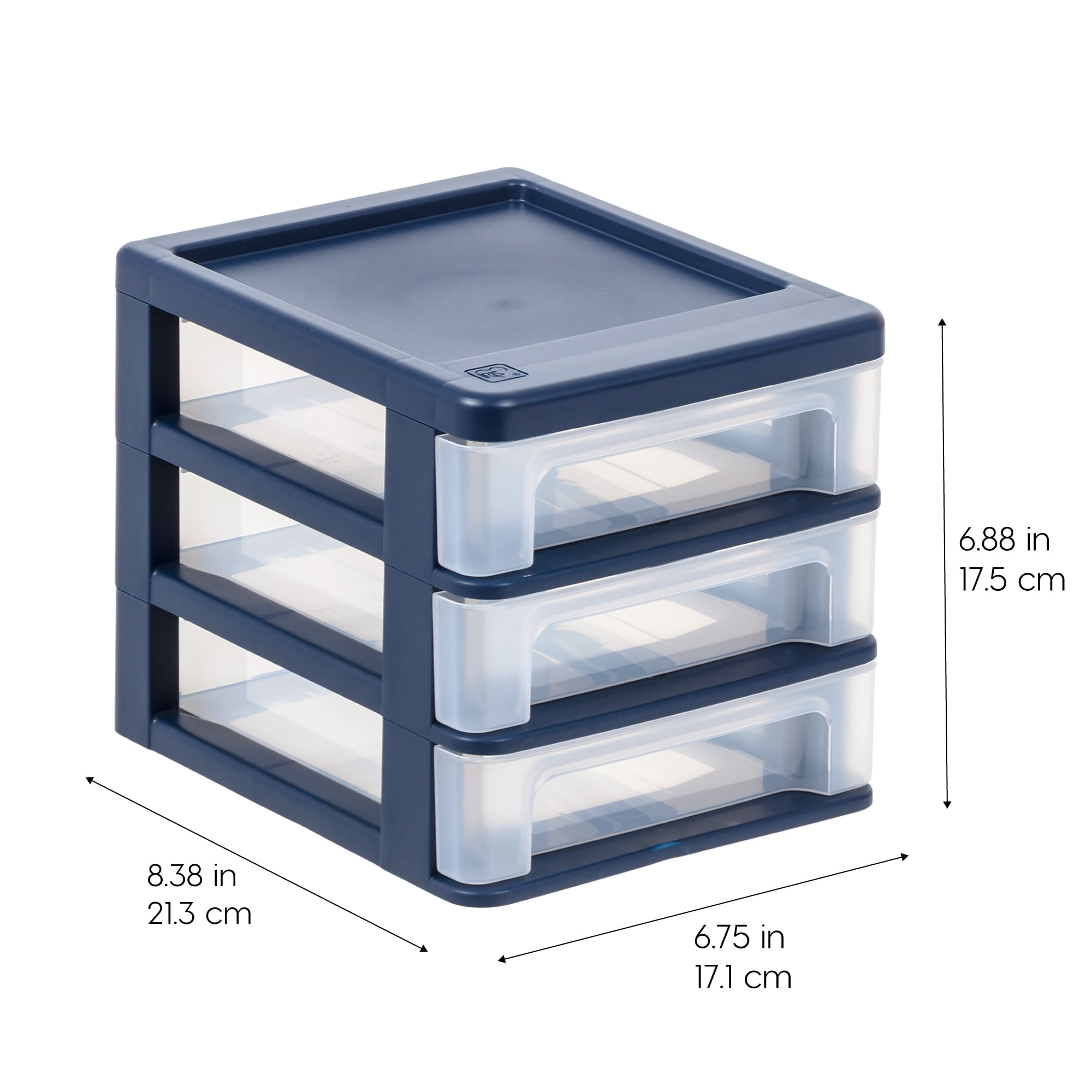 IRIS Small 3 Drawer Countertop Organizer, 2 Pack - Navy Blue