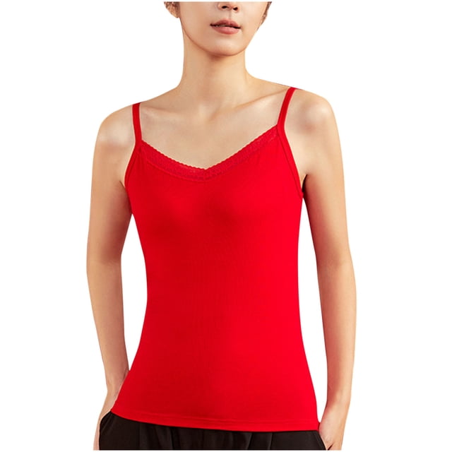 FAIWAD Women Seamless Basic Camisole Sleeveless Stretch Lace V Neck Tank Tops Summer Basic Spaghetti Strap Tops