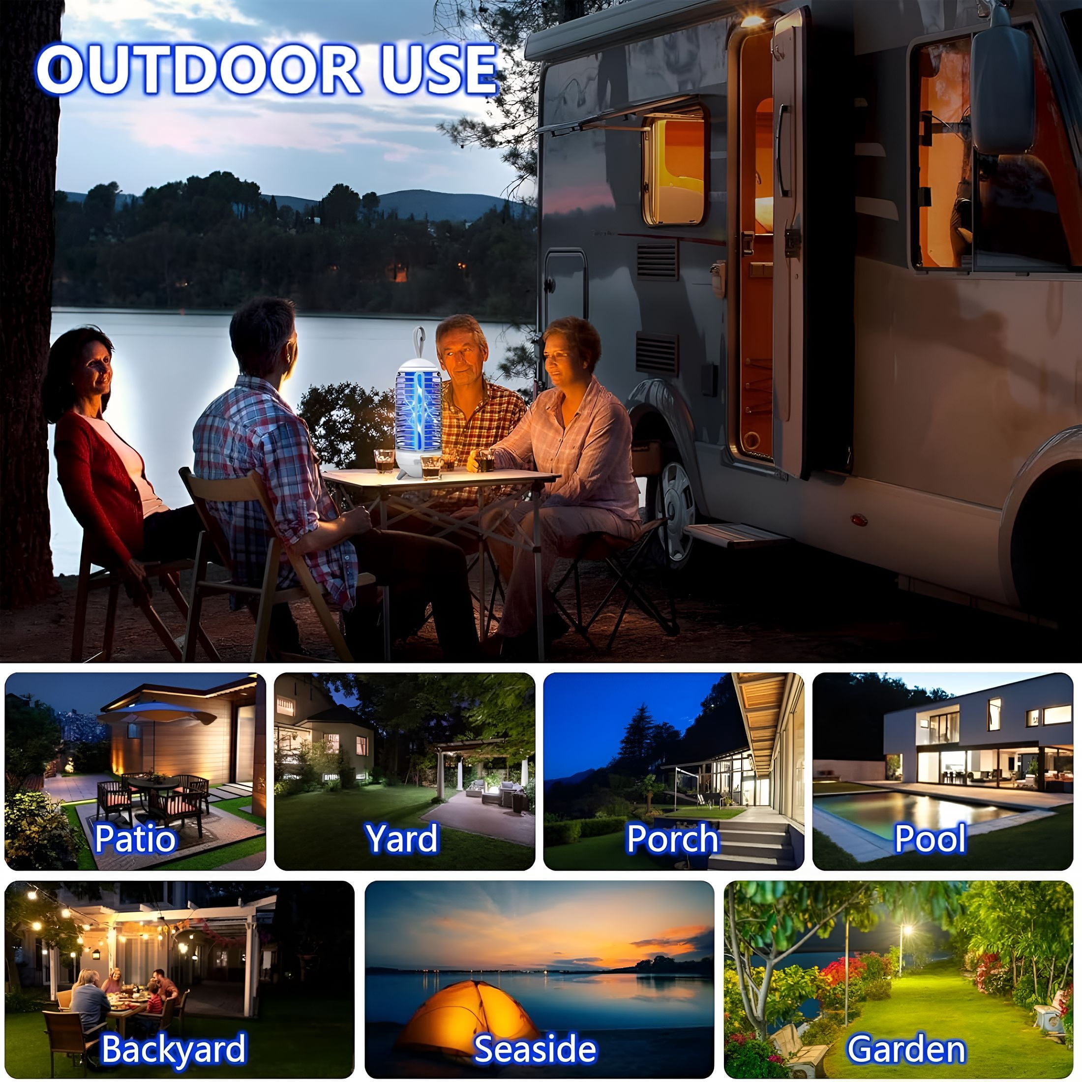 GJX Bug Zapper Outdoor Rechargeable 2 in 1 Wireless Mosquito Killer Lamp 2500mAh Electric Trap Ideal Bug Zapper Indoor for Patio, Home, Backyard, Yard, Garden, Campsite (White)