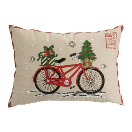 

Red Bicycle with Christmas Tree and Presents Pillow Couch Cushion Accent Décor