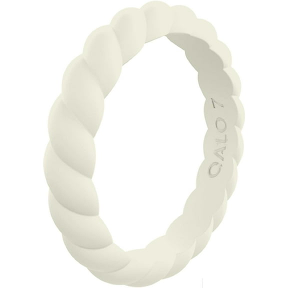 QALO Women's Rubber Silicone Ring, Twist Stackable Rubber Wedding Band, Breathable, Durable Engagement Silicone Ring, 3.3mm Wide 2mm Thick, Sand, Size 7