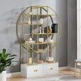 thumbnail image 3 of Furvclv 70.8 Inch Round 4 Tiers Bookcase Bookshelf, Display Shelf, 2 Drawers, Gold Frame Different Placement Ways, MDF Board, For Office Home Decoration, 3 of 9