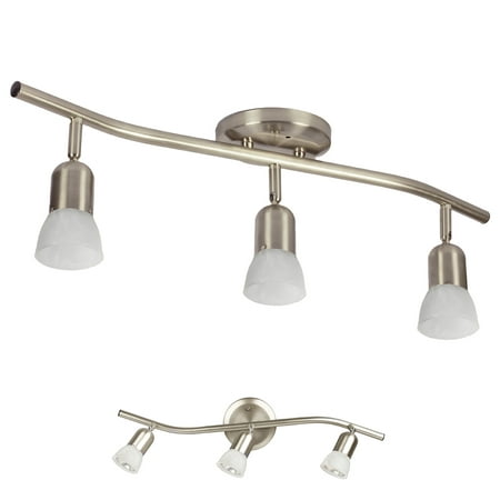 3 Light Track Lighting Wall and Ceiling Light Fixture Adjustable Interior, Brushed