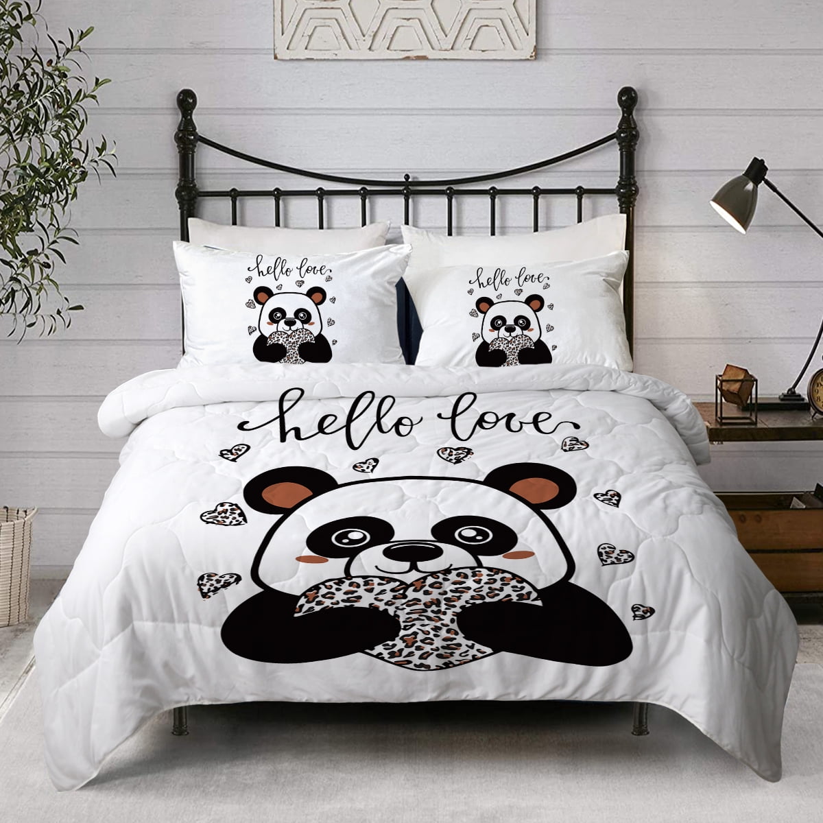 BlessLiving Panda Cute Comforter Set King, Black and White Panda Printed Bedding Set for Kids