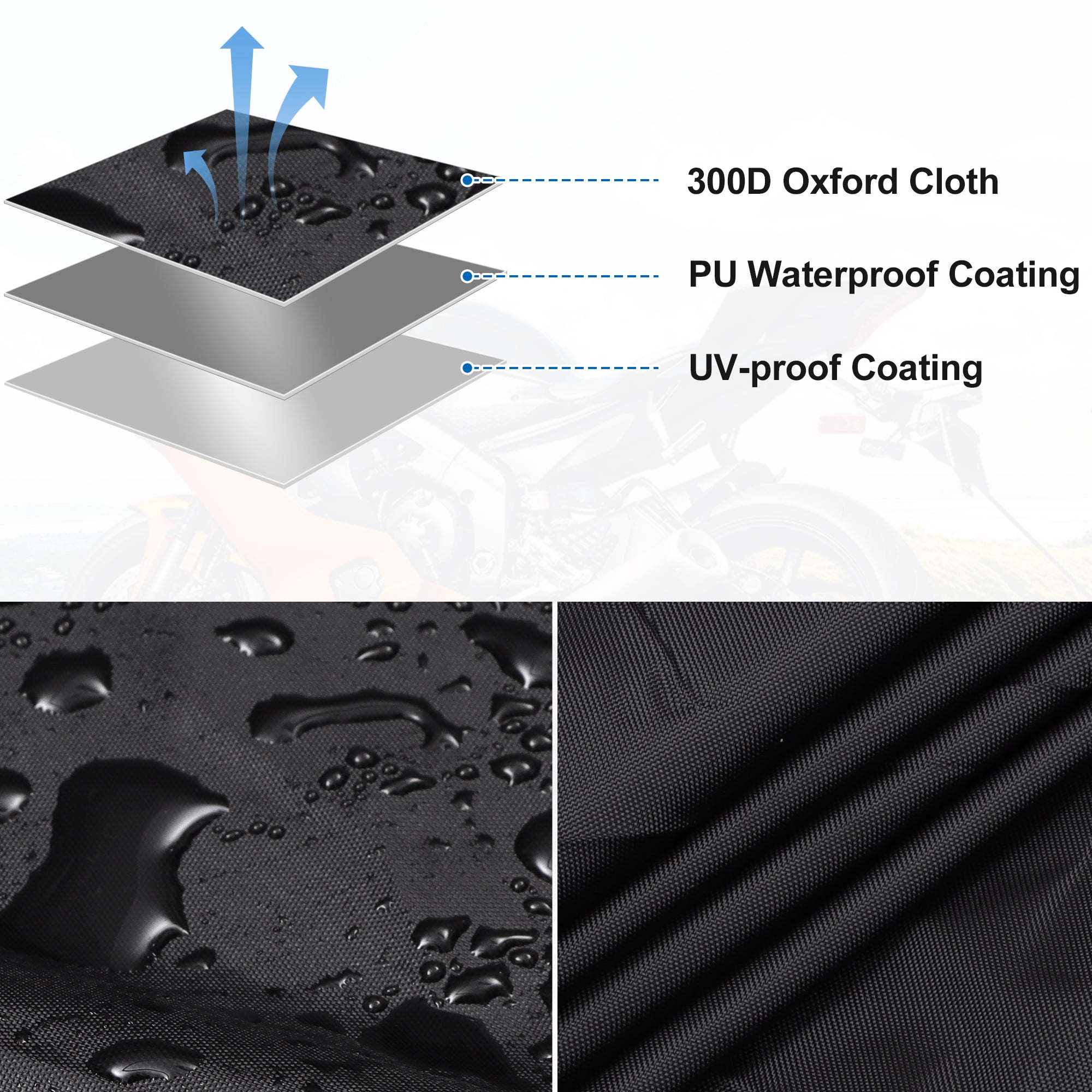 Unique Bargains 96.46" Length Black Motorcycle Half Cover Outdoor Waterproof Rain Dust Protector