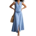 thumbnail image 3 of Summer Skirt Sets Women 2 Piece Outfits Sleeveless Top Elastic Waist Maxi Dress Sets with Pockets Blue XL, 3 of 7