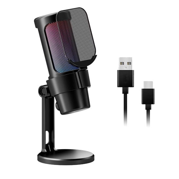 WINDLAND USB Gaming Microphone Color Lighting Mute Button Condenser Mic with Metal Net for PC Streaming Podcasting Recording