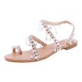 thumbnail image 2 of Sandalias planas sin cordones con borlas de diamantes de perlas exquisitas de estilo romano romántico para mujer, pantuflas informales, zapatos de playa para boda Wmkox8yii  shjk8190, 2 of 9