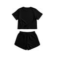 thumbnail image 3 of jobturf Casual Two Piece Sets for Women Short Sleeve Crop Top and High Waist Split Hem Shorts Set Summer Tracksuit Matching Outfits S-XL, 3 of 5