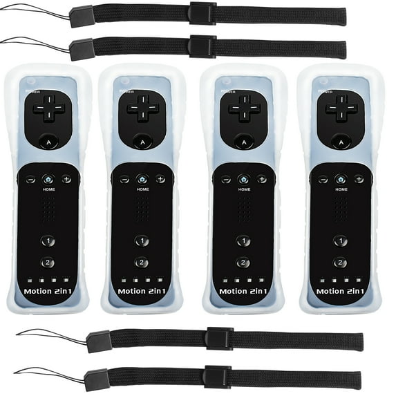 Bonadget 4Packs Nintendo Wii Games Controllers, Remote Controller for Nintendo Wii/Wii U with Motion Plus, Nintendo Wii Controller & Silicone Case & Wrist Strap (Black)