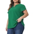 thumbnail image 4 of Agnes Orinda Women's Plus Size Blouses Notched V Neck Short Petal Sleeve Shirts Casual Tops 4X Dark Green, 4 of 6