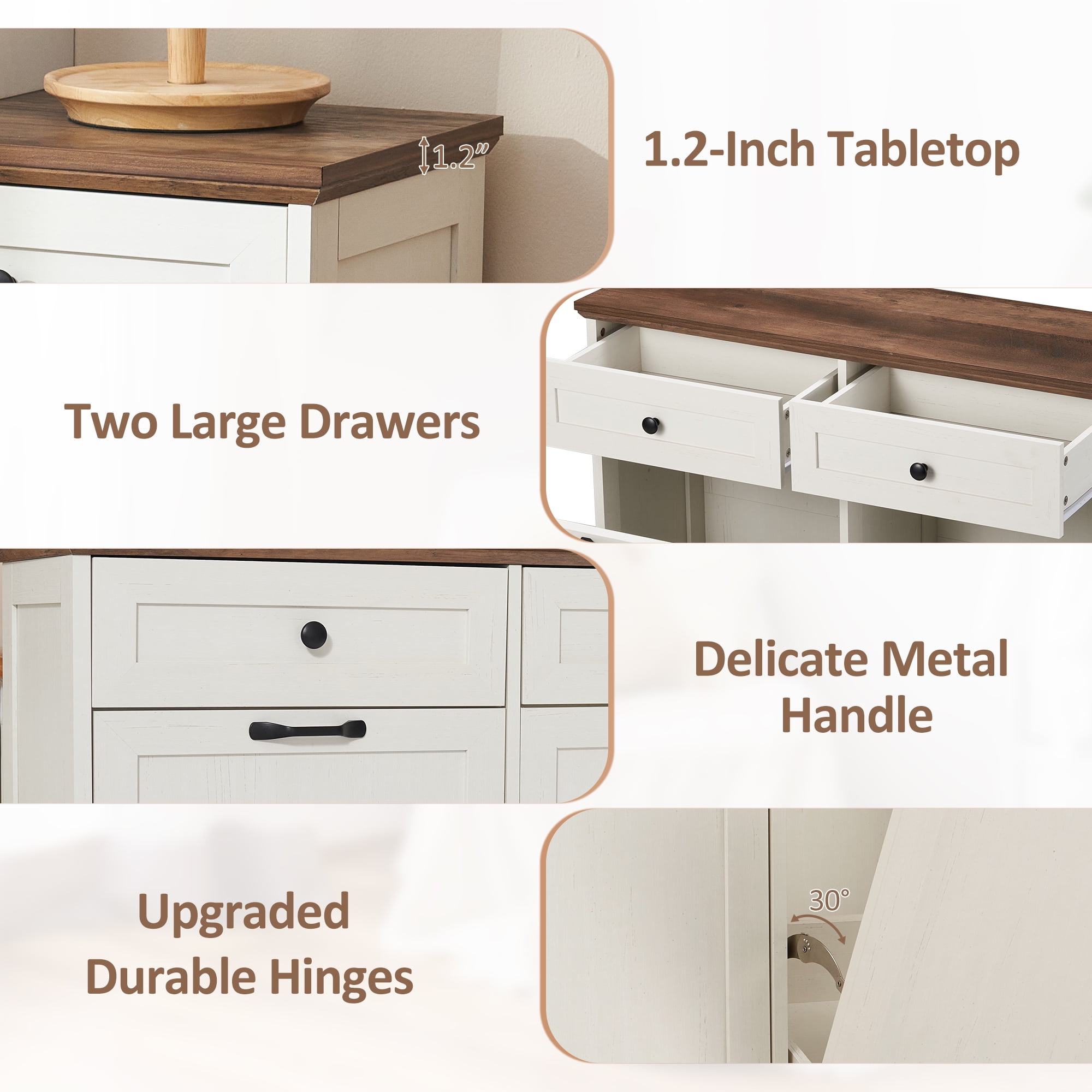 HARIPUL Double Tilt Out Trash Cabinet, 26 Gallon Trash Can Cabinet with Drawers & Handles for Kitchen, White/Dark Brown Top