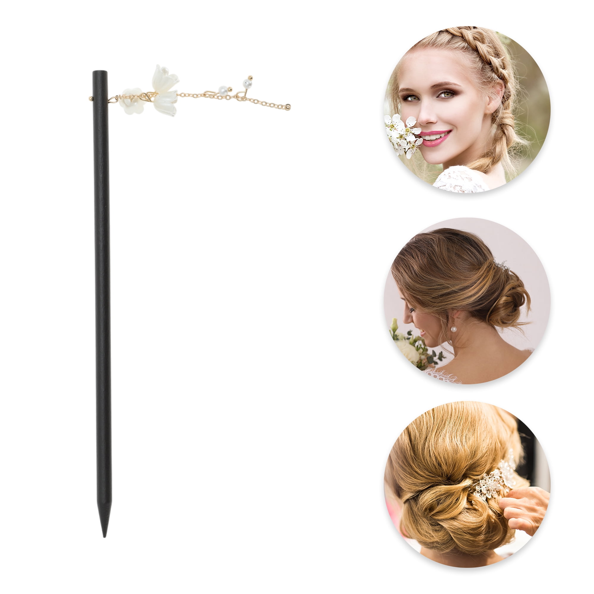 Unique Bargains Lily of the Valley Hair Chopstick for Women Black Gold Tone 1 Pc