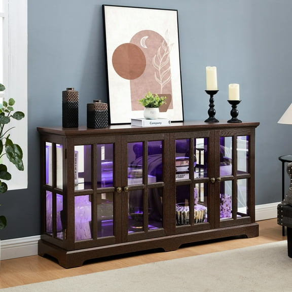 Antique Cherry Cabinet With Adjustable Shelves And Energy Led Lights Display Bright A Stunning Appearance