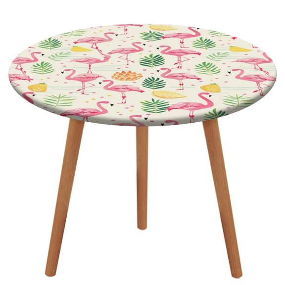 Flamingo Pattern Round Fitted Tablecloth with Backing Elastic Edge Design Table Cover Waterproof Oil-Proof Table Cloth Stain-Resistant Wipeable for Round Table