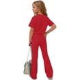 thumbnail image 5 of Girls Clothing Set Teen 2 Piece Outfits Round Neck Oversize Short Sleeve Tops Flare Pants Sets School Loose Red 9-10 Years, 5 of 6