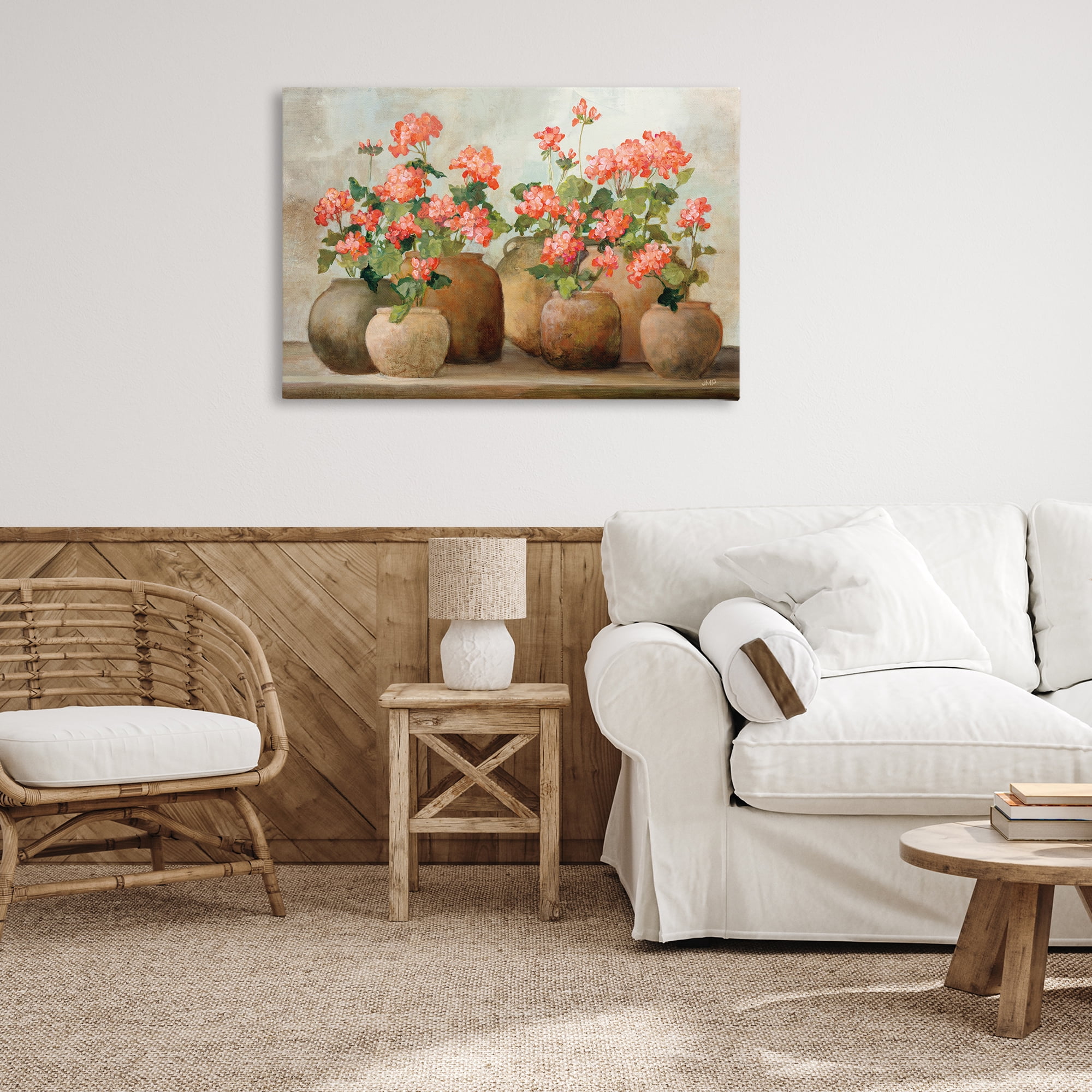 Stupell Industries Pink Cottage Geraniums Botanical & Floral Painting Gallery Wrapped Canvas Art Print Wall Art, 36 x 24
