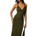 thumbnail image 3 of Women's Backless Spaghetti Strap Camis Long Slip Dress Guest Outfit for Wedding Summer Olive Green L, 3 of 9