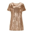 thumbnail image 4 of MELDVDIB Dresses for Women Sequined V-Neck Short Sleeve Spring Summer Short Dress Solid Color Fashion Casual Loose Outfits, 4 of 9