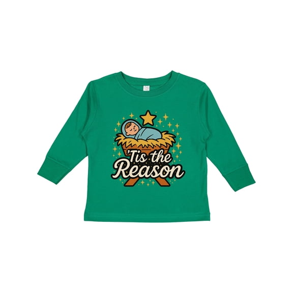 Inktastic Christmas Baby Jesus Nativity Scene 'tis the Reason Boys or Girls Long Sleeve Toddler T-Shirt