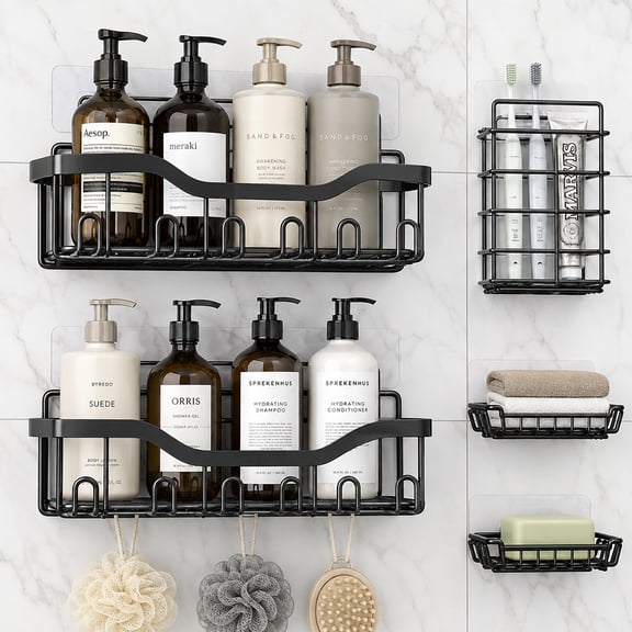 5 Pack Stainless Steel Shower Caddy No Drill Adhesive Bathroom Organizer with Inside Shower, Kitchen & Home Decor Storage